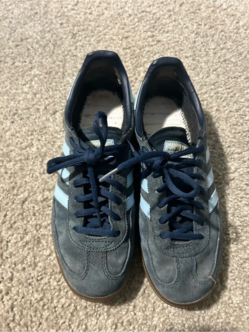 adidas Women's Navy Suede Sneakers with Light Blue Stripes - Picture 2 of 6